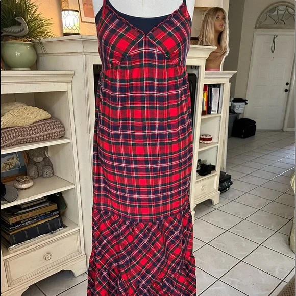 knee length dresses for ladies Twila Plaid Maxi Dress L main image 0